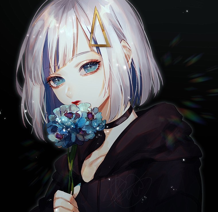 Аниме девушка с белыми волосами каре