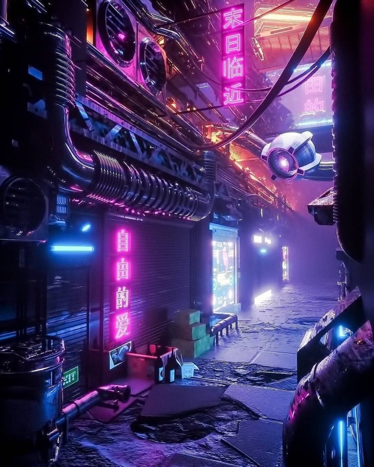 Cyberpunk 2077 улица неон