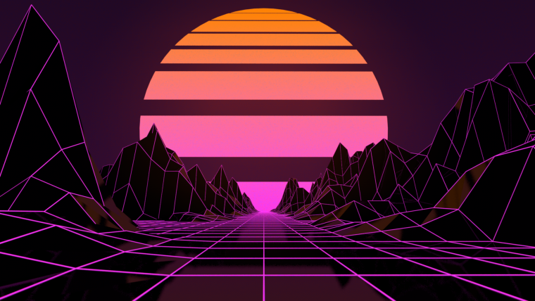 Ретровейв горы неон