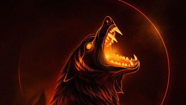 Огненный волк с открытой пастью