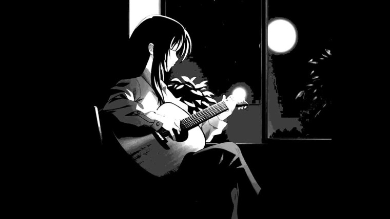Аниме девушка с гитарой