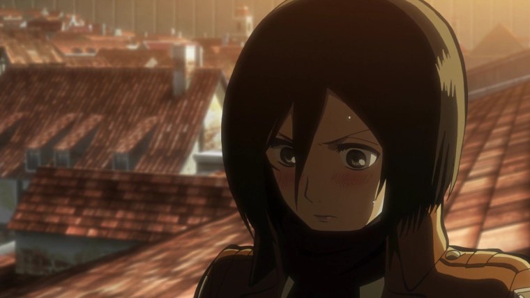 Атака титанов Микаса смущается