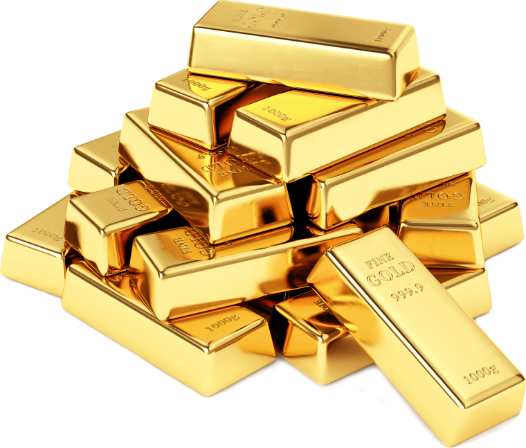 Слитки золота на белом фоне
