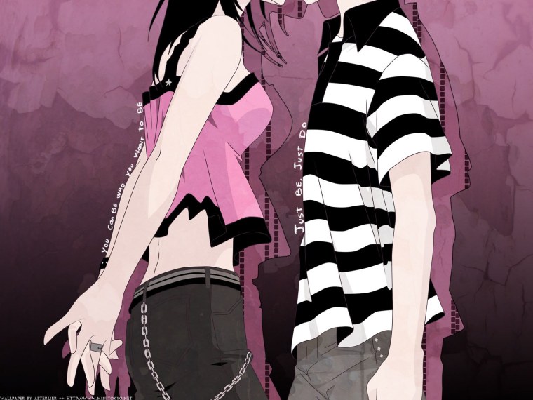 Аниме парень в полосатой кофте