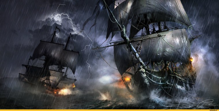 Корабль Летучий голландец и черная Жемчужина