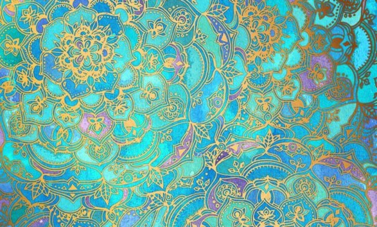 Бирюзовый с золотом узором