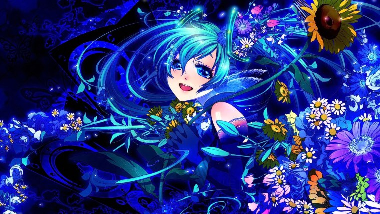 Аниме девушка на синем фоне