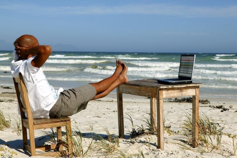 Ноутбук под пальмой