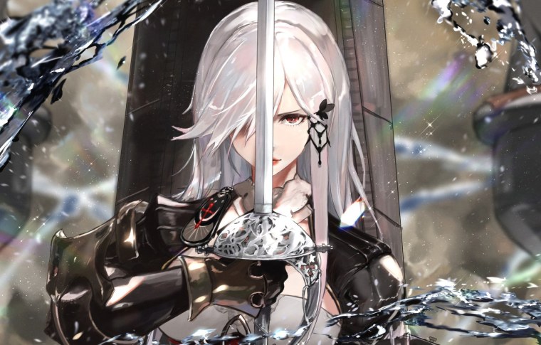 Девушка рыцарь с белыми волосами