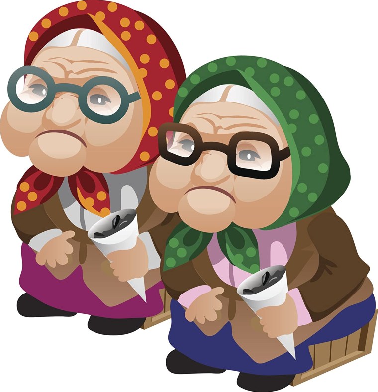 Веселая бабушка на белом фоне