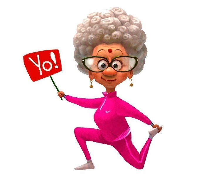 Веселая бабушка на белом фоне