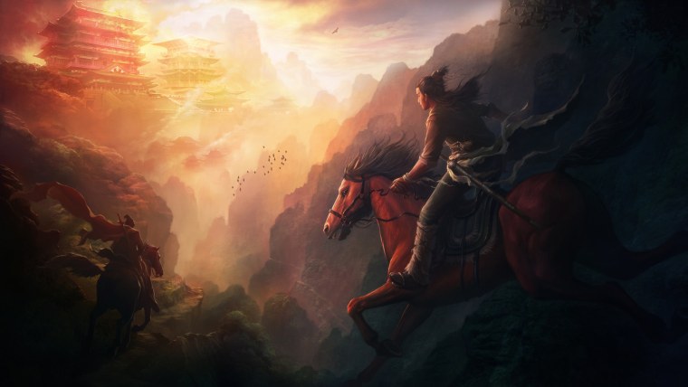 Всадник мчится в горах