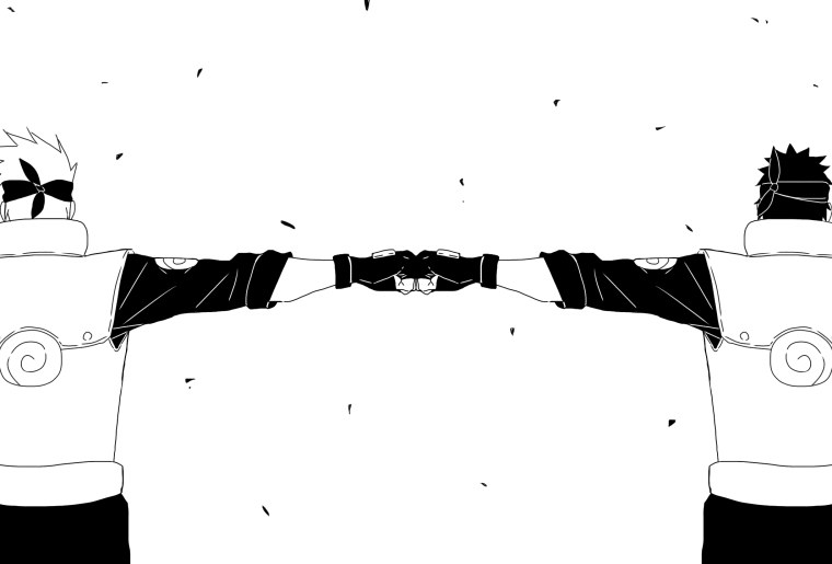 Какаши и Обито черное белое