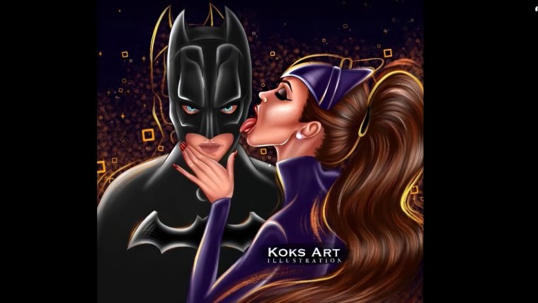 Бэтмен и женщина кошка поцелуй