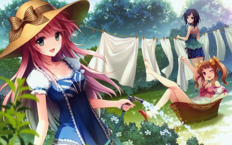 Аниме девушка в купальнике с юбкой