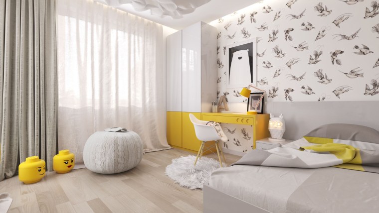 Детская комната в желто серых тонах