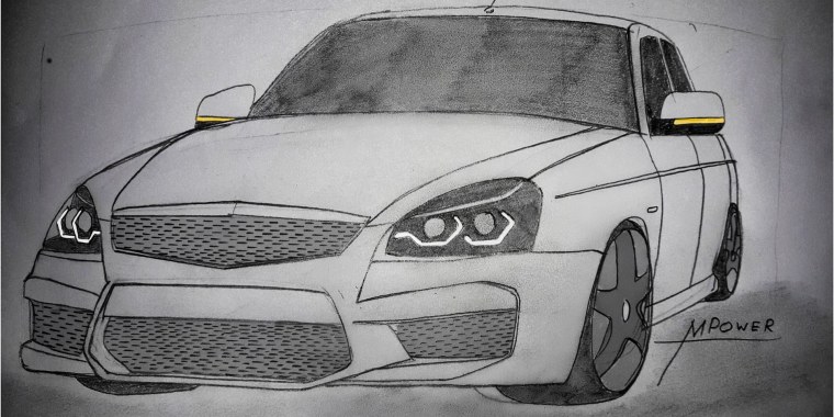 Нарисованная Лада Приора спереди