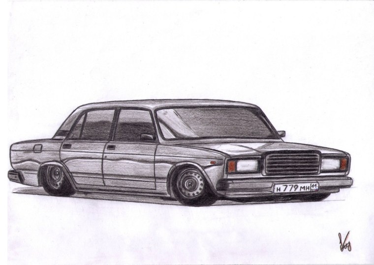 Нарисовать Лада сбоку 2107