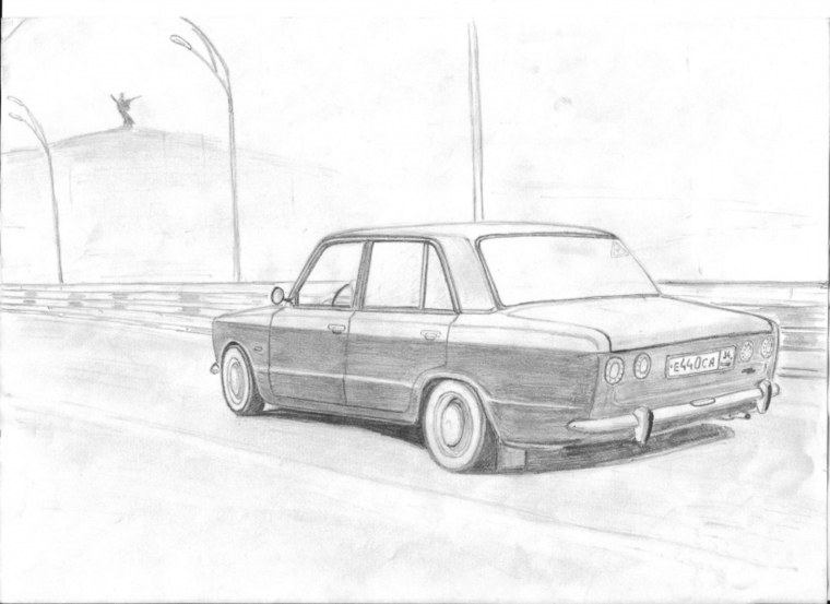 ВАЗ 2107 рисунок карандашом сбоку