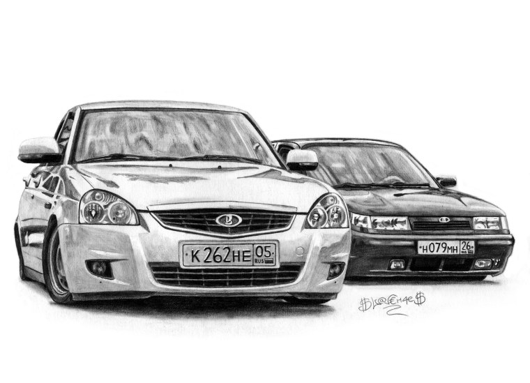 Приора спереди рисунок