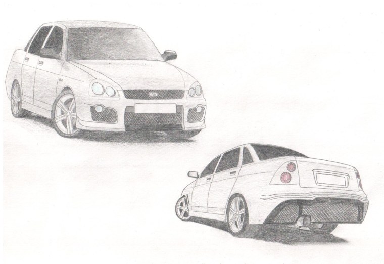 Лада Приора карандашом сбоку
