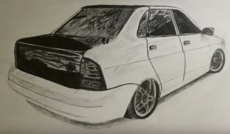 Заниженная Приора карандашом