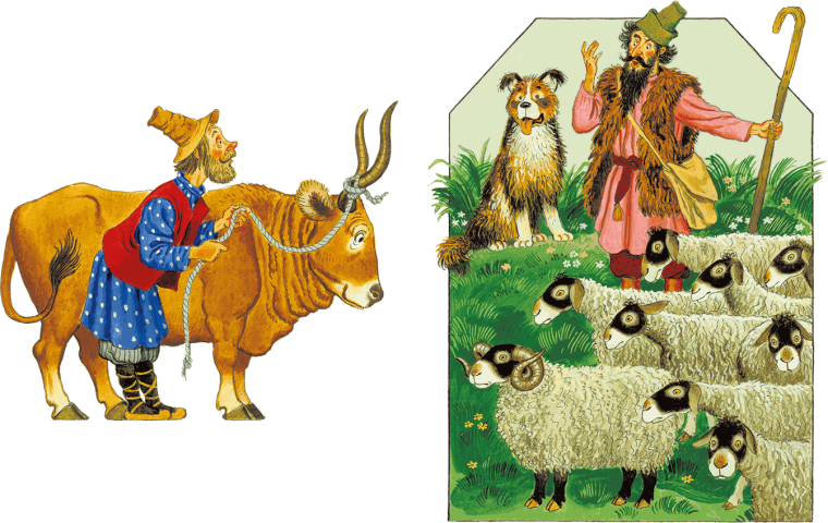 Иллюстрация пастух пасущий стада коров