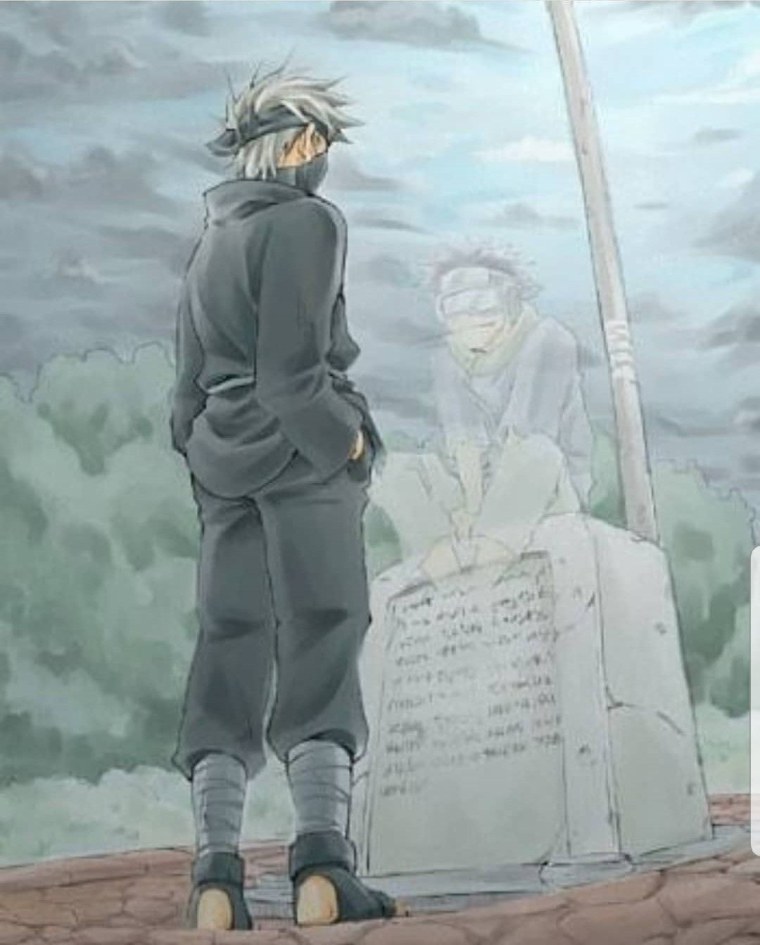 Какаши на могиле Обито и Рин