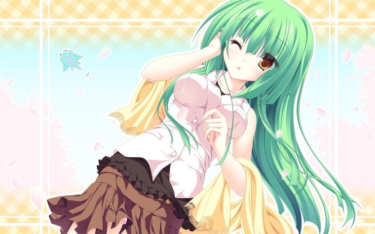 Милая девушка с зелёными волосами