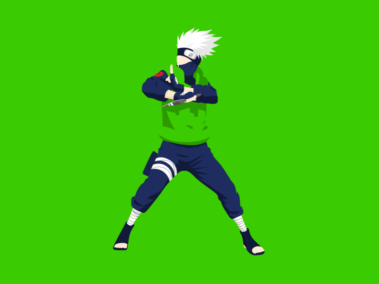 Какаши в полный рост на зеленом фоне