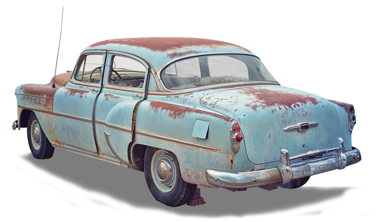 Ржавая машина на прозрачном фоне