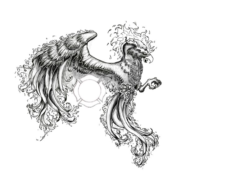 Феникс эскиз на бумаге