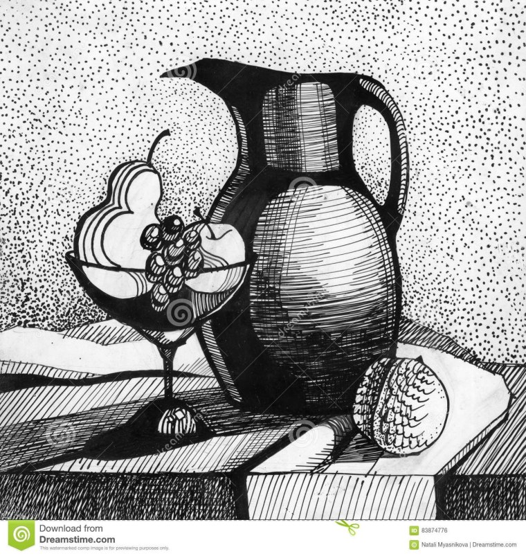 Натюрморт с овощами карандашом