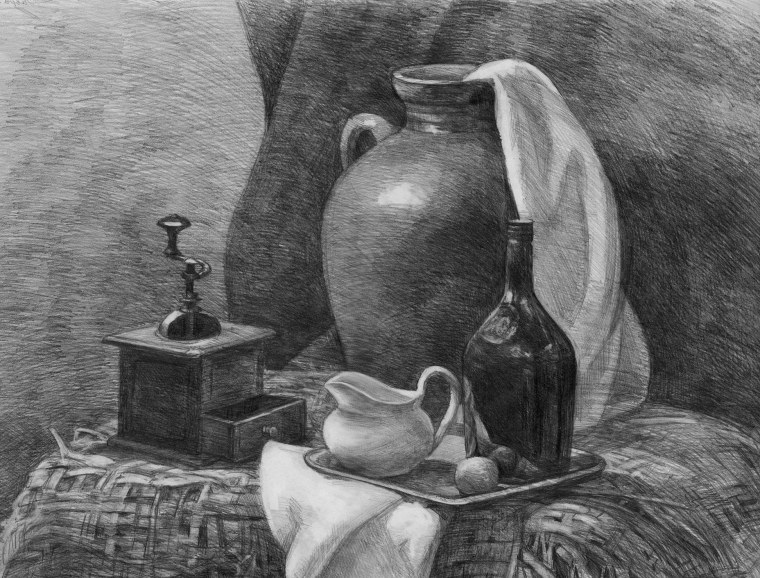 Натюрморт карандашом вино