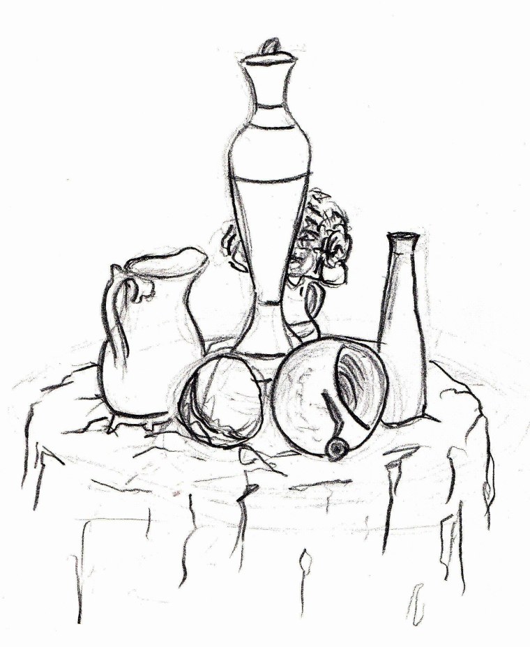 Черно белый натюрморт карандашом