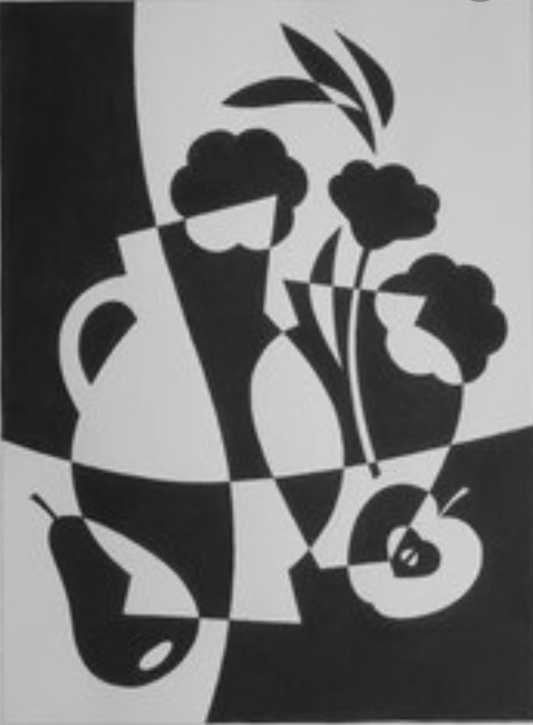 Натюрморт ваза с цветами и фруктами карандашом