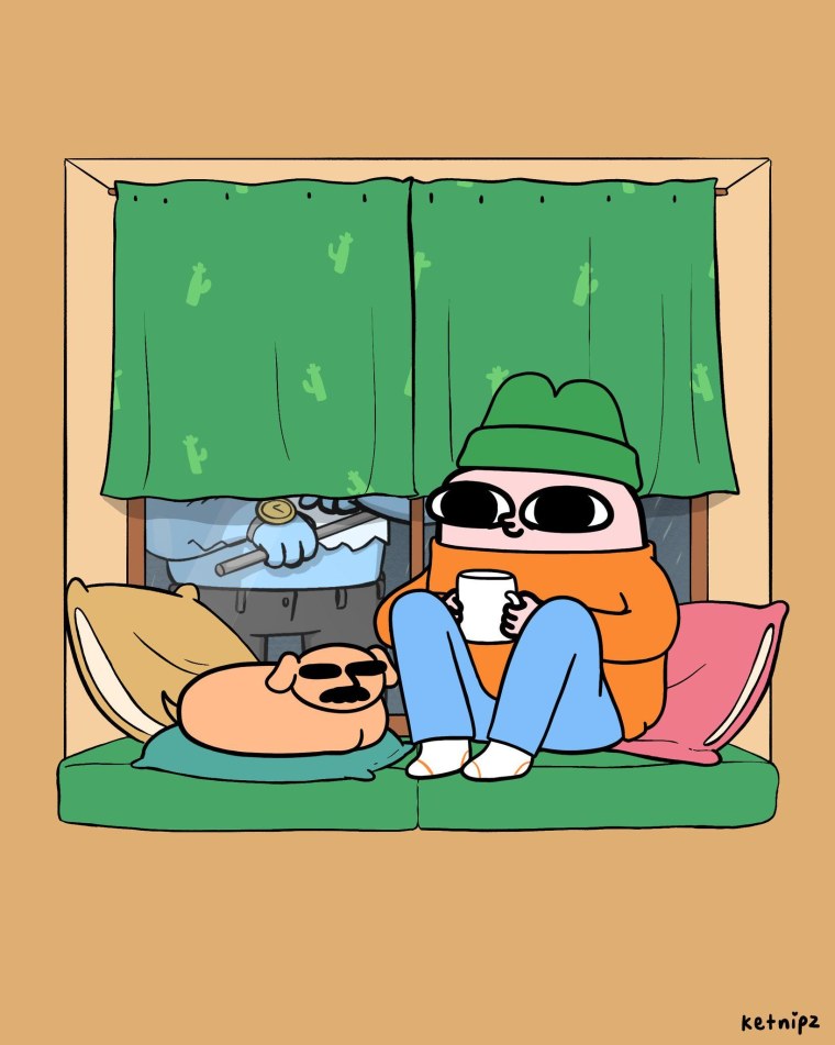 Милые розовые обои с человечком