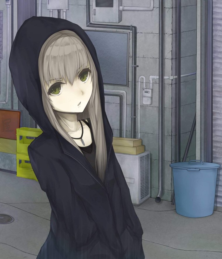 Аниме девушка в капюшоне