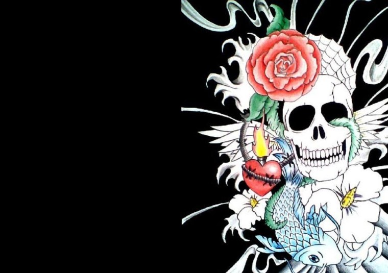Череп с розами арт