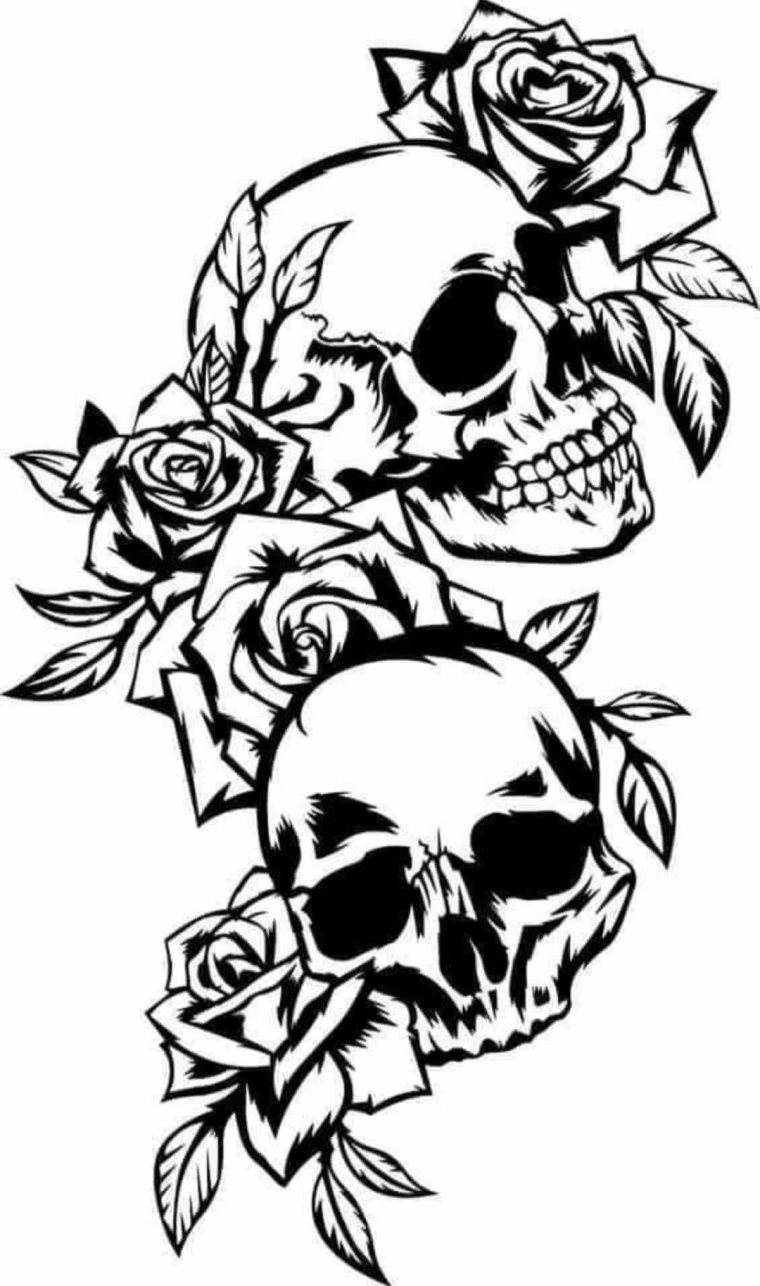 Череп и цветы арт