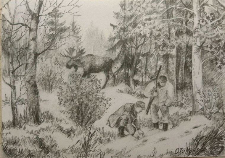 Охота рисунок карандашом