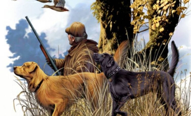 Картина охотник с собакой