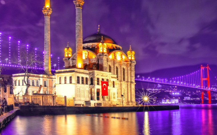 Турция Босфор ночью и мечети