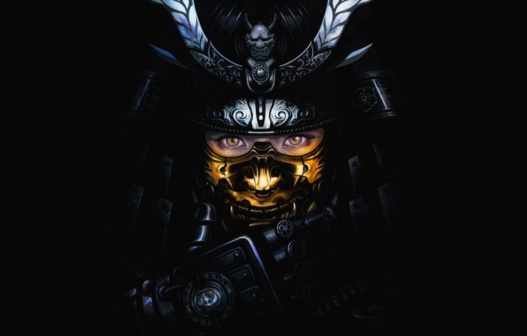 Самурай на черном фоне