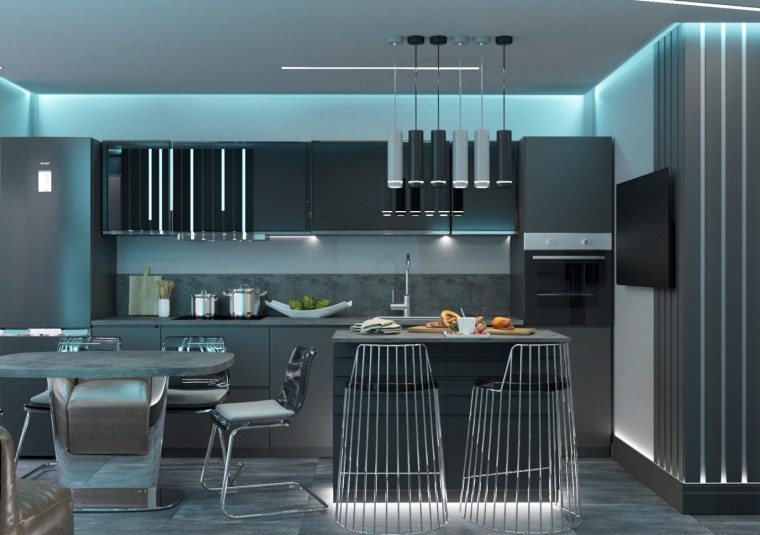 Освещение на кухне в стиле Хай тек