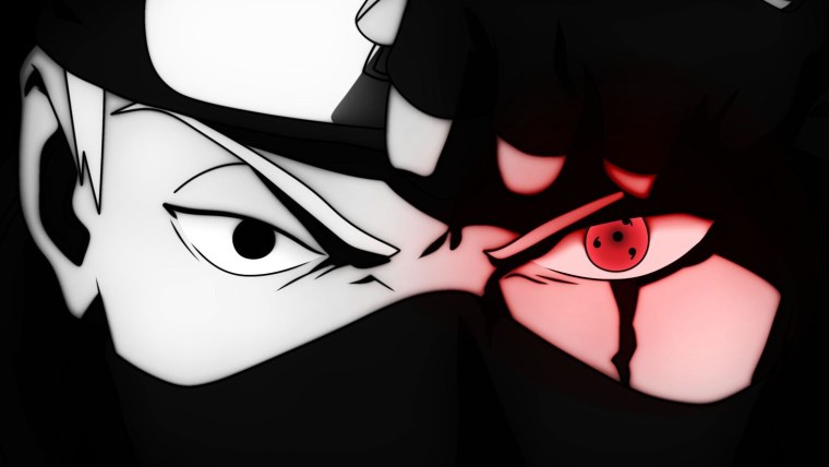 Шаринган Какаши на черном фоне