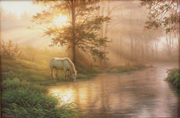 Лошади на природе живопись