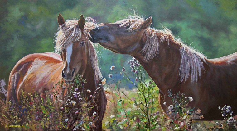 Лошади на лугу картины