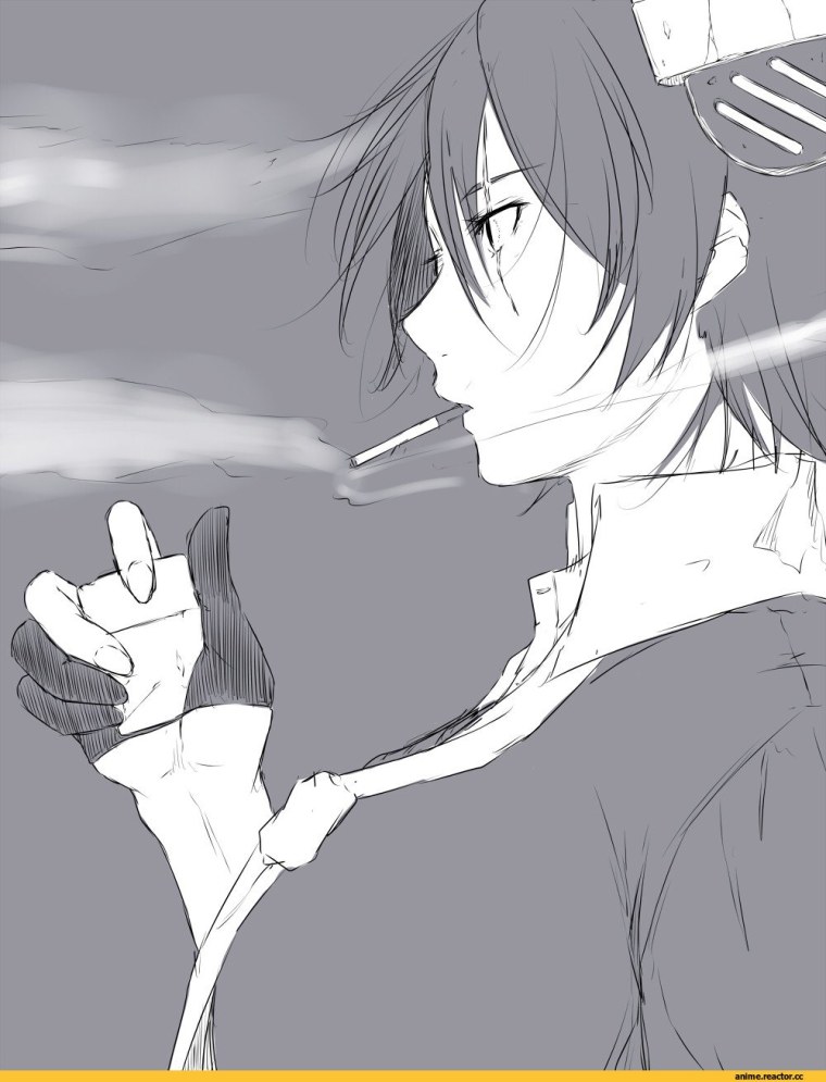 Аниме парень курит