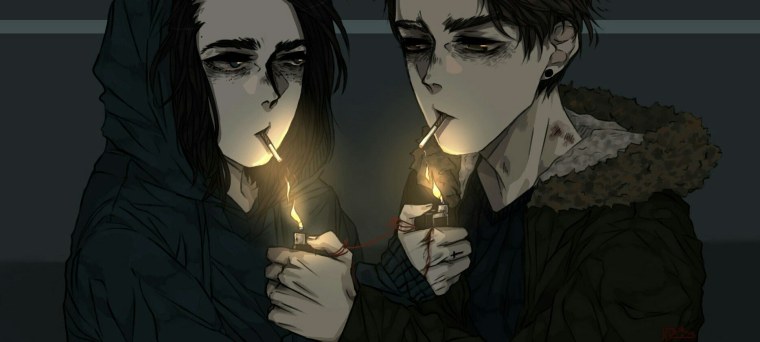 Аниме парень курит